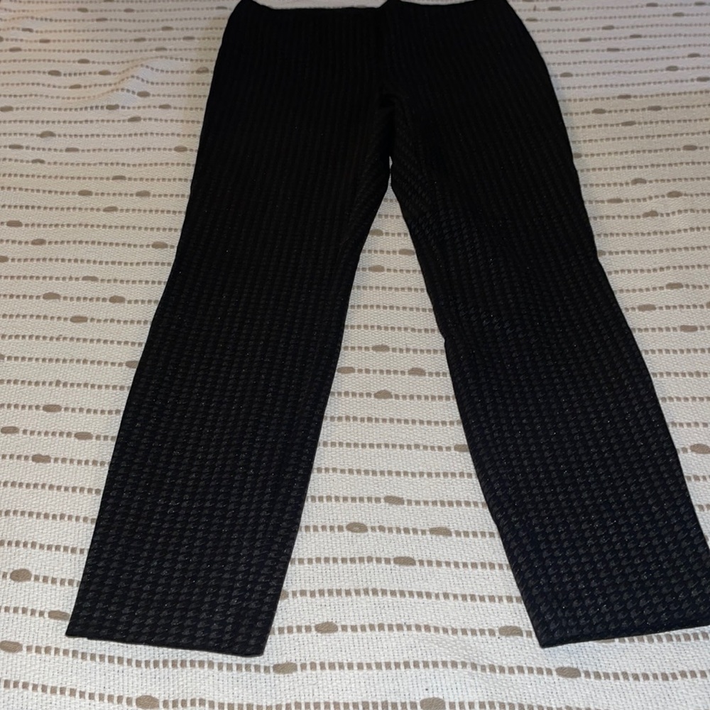 Alfani Black Houndstooth Print Comfort Waist Ponte Skinny Ankle Pants Size 6